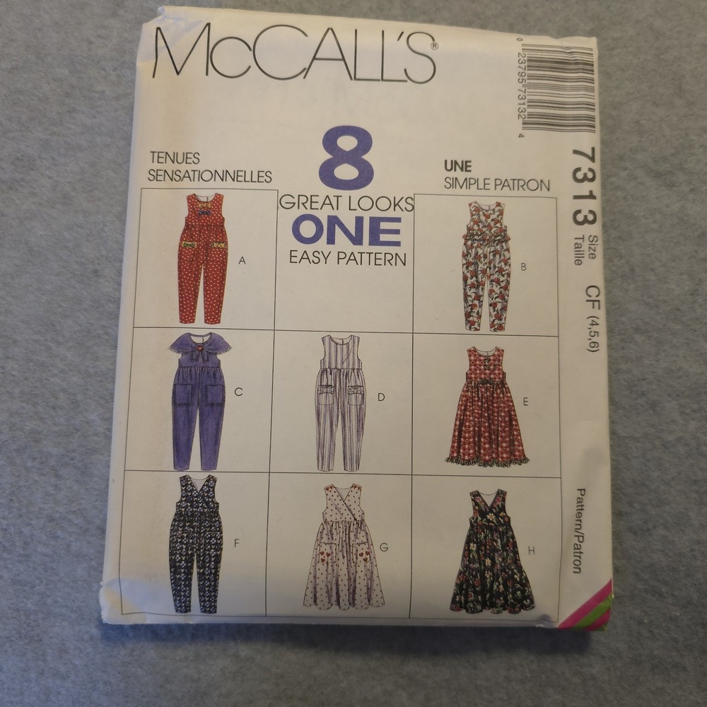 McCall's 7313 Girls Jumpsuit Dress 8 Looks in 1 Sewing Pattern Sz 4-6X Uncut